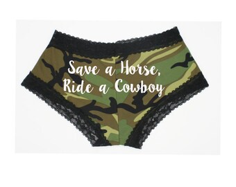 SIZE SMALL.Camouflage Underwear. Cowboy Gift. Cowgirl Gift. Country. Barn. Hunter Gift. Bachelorette Party. Save A Horse Ride A Cowboy