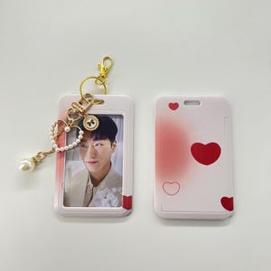 Porte-cartes Kpop coeur rose avec breloque coeur en perles d'or, porte-clés support PC Kpop, Ateez, BTS, Stray Kids, Nct, Txt, Gidle, nouveau jean