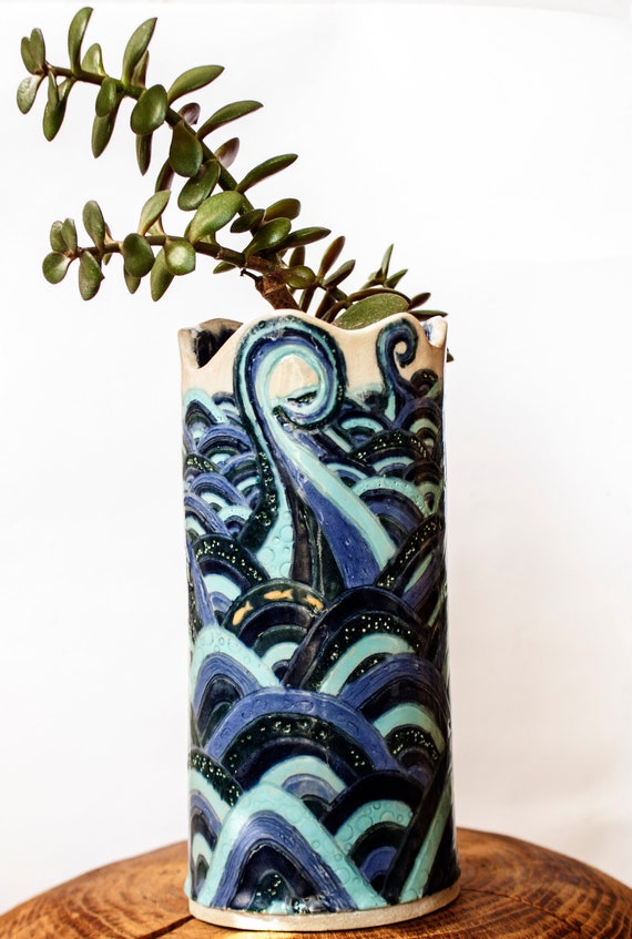 Decorative Ceramic Vase Wavy Tall Pot Etsy