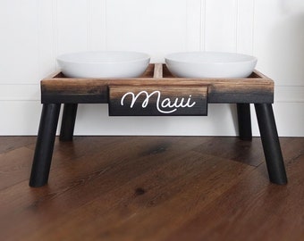 Dog Stand with Bowl | Personalized Dog Stand | Elevated Feeder Medium Large Dogs | Modern Pet Bowl | Wood Dog Stand | Ceramic Dog Bowls