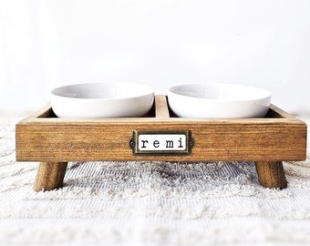 Personalized Rustic Farmhouse Pet Feeder | Small Dog Bowl Stand | Elevated Dog Bowl Set | Dog Bowl Holder | Modern Dog Bowl Feeder | GiftPet