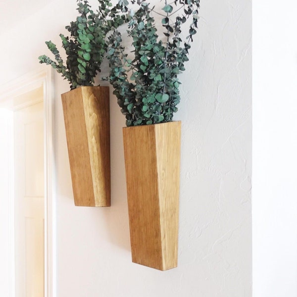 Boho Wood Wall Vase | Farmhouse Wall Planter | Pampas Grass Holder | Dried Floral Vase | Air BNB Decor | Hanging Wood Wall Pocket | Modern