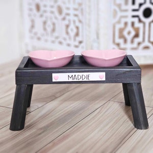 Girly Pet Bowl Stand w/ Ceramic Bowls for Tiny Teacup Dogs & Cats