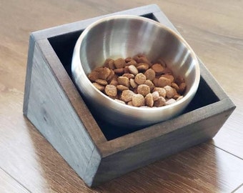 Modern Square Angled Feeder Small Dogs or Cats | Stainless Steel Pet Bowl Feeder | Elevated Feeder | Senior Dogs | Disabled Pets Dog Lover