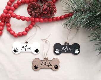 PERSONALISED WOODEN DOG BONE SHAPE NAME UNIQUE GIFT TAGS XMAS HANGING DECORATION