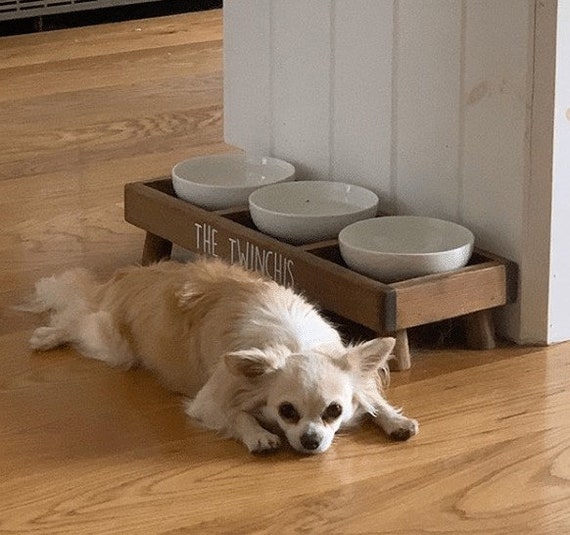 Wooden Dog Bowl Stand, Rustic Pet Feeder, Reclaimed Cat Bowls