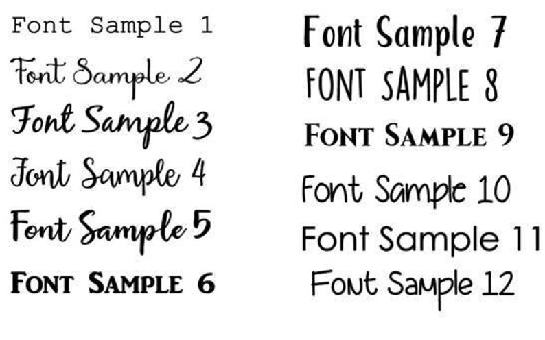 May include: A collection of 12 different font samples, showcasing various styles and weights. The samples are arranged in two columns, with each sample labeled with a number from 1 to 12.