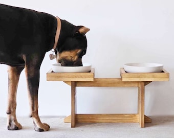 Comedero minimalista moderno en tonos terrosos para perros / Comedero de cerámica para perros medianos y grandes / Soporte elevado para comederos / Soporte elevado para perros
