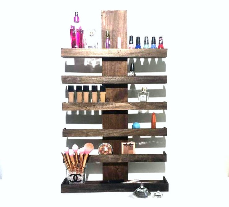 Wall Mounted Makeup Shelf Makeup Organizer Nail Polish Holder Make up shelf Monogramed Makeup Organizer Hanging makeup shelf image 3