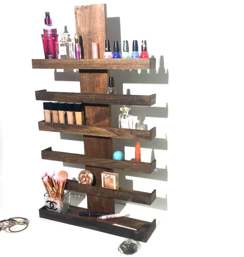 Wall Mounted Makeup Shelf Makeup Organizer Nail Polish Holder Make up shelf Monogramed Makeup Organizer Hanging makeup shelf image 4