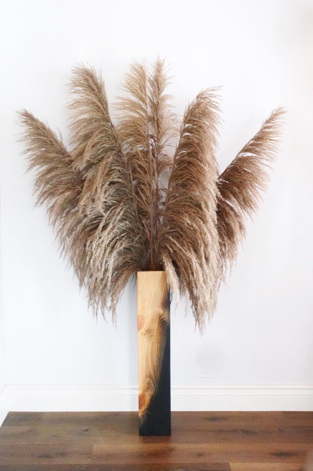 Large Wood Floor Vase Modern Boho Planter Pampas Grass Vase Wood Rustic