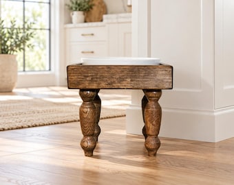 Farmhouse Dog Bowl Stand w/ Ceramic Bowl