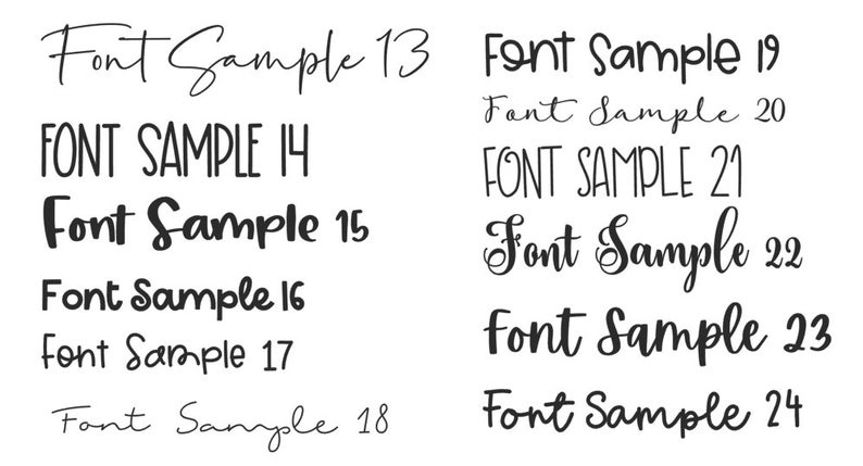 May include: A collection of font samples numbered 13 through 24. The fonts are displayed in a variety of styles, including cursive, sans-serif, and serif.