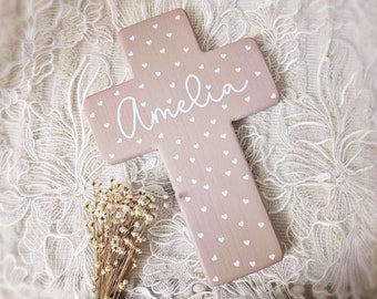 Cruz personalizada con nombre de niña / Regalo para baby shower para niñas / Decoración cristiana para guardería / Cruz de pared para bebé recién nacido / Regalo de bautismo para niño
