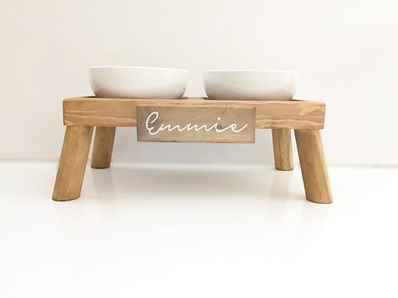 Ceramic Dog Bowls with Wooden Stand