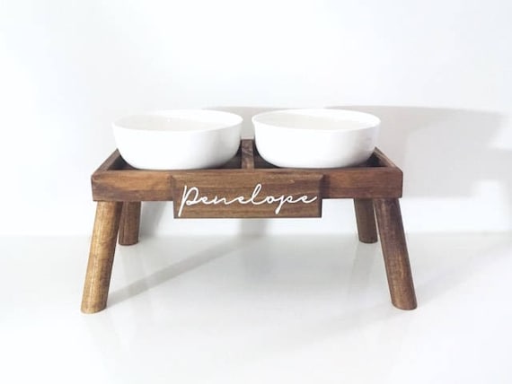 Ceramic Dog Bowls with Wooden Stand