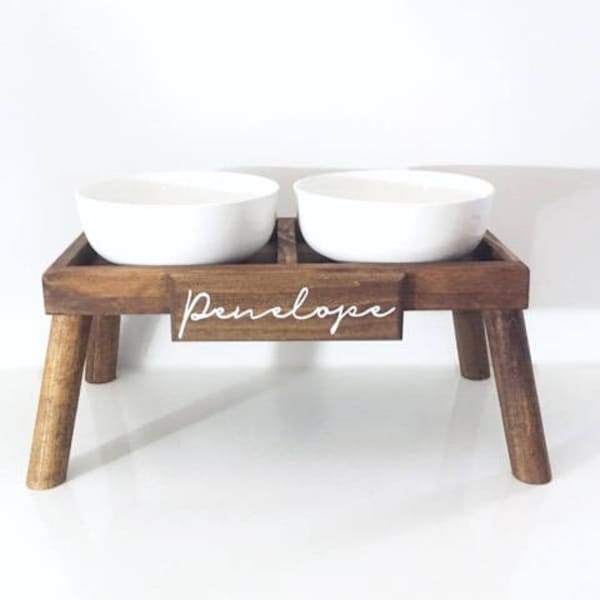 Large Breed Dog Food Stand | Modern Dog Feeding Station | Elevated Feeder | Wood Dog Stand | Large Ceramic Dog Bowl | Raised Feeder for Dogs