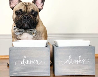 French Bulldog Dog Bowls | Frenchie Gift | Modern Square Pet Bowls | Elevated Dog Feeder | Pet Lover | Unique Home Decor | Modern Urban