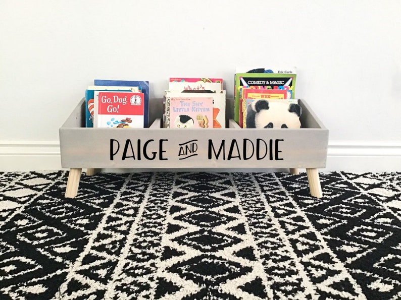 Book Bin For Kids Personalized Book Shelves Kids Book Storage Organization Chidrens Book Box Custom Bookshelf Nursery Decor Baby image 5