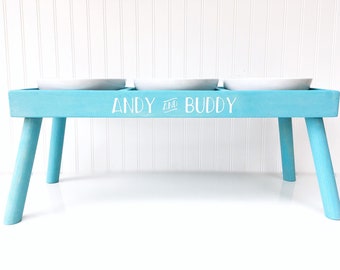 Personalized 3 Dog Bowl Feeding Table | Elevated  Large Breed Dog Bowl Stand | Dog Feeding Station | Multi Pet Home | Wood Dog Feeder | Bowl