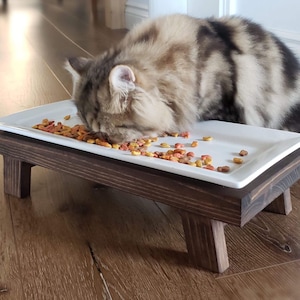 Cat Feeding Station | Cat Dinner Plate Stand | Elevated Feeder for Cats | Whisker Fatigue Cat Plate | Cat GI Issues |Modern Cat Dinner Table