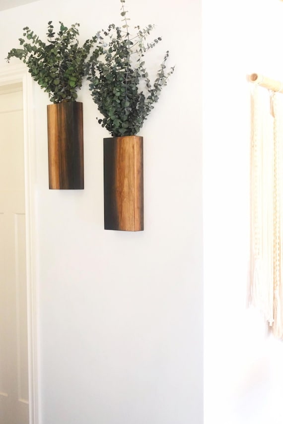 Modern Wall Mounted Plant Holder Wooden Wall Flower Vase Etsy