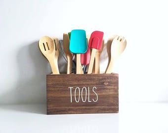 Kitchen Utensil Holder | Kitchen Tool Caddy | Gift for Cook Host Chef Mom Her Him | Kitchen Spatula Spoons Holder | Rustic Kitchen Decor