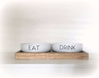 Eat and Drink Dog Food Bowls | Large Dog Bowls | Wood Dog Feeder | Pet Feeding Station | New Pet Gift | Modern Pet Bowls | Personalized Dog