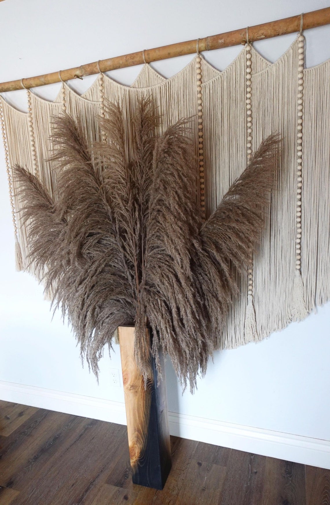 Large Wood Floor Vase | Modern Boho Planter | Pampas Grass Vase | Wood ...