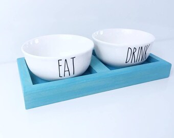 Eat and Drink Dog Bowl Set | Personalized Dog Bowls | Small Dog Cat Feeding Stand | Wood Dog Feeder | Cat Bowls | Dog Bowls | Pet Bowls