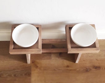 Floppy Dawg Elevated Wooden Dog Bowl Stand with 2 Ceramic Bowls