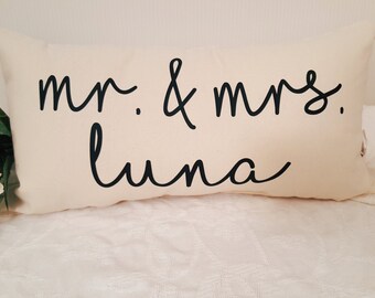 Personalized Mr and Mrs Name Pillow - Wedding Gift - Anniversary Gift -Bridal Shower Gift - Custom Pillow - Mr and Mrs - Family Name Pillow