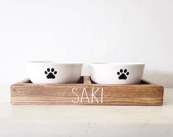 Small Dog Bowls | Cat Bowls Personalized | Pet Lover Gift | Cute Dog Bowls | Paw Print Dog Bowl | New Puppy Gift | Wood Dog Feeder | Ceramic