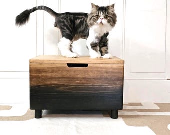 Caja de juguetes con tapa / Almacenamiento de juguetes para mascotas / Contenedor de juguetes de madera / Caja de suministros para perros / Juguetes para gatos / Juguetes para perros / Caja de juguetes moderna / Regalo para la adopción de mascotas /