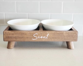 Elevated Dog Feeder | Raised Dog Bowls | Mid century Modern Pet Bowls | Cat Bowls | Pet Feeder| Small Pet Bowl Stand | Wood Personalized Pet