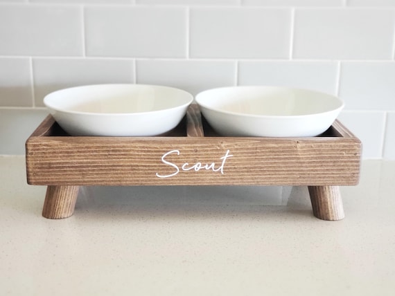 Elevated Dog Feeder Raised Dog Bowls Mid Century Modern Pet Bowls Cat Bowls  Dog Bowls Small Pet Bowl Stand Wood Personalized Pet 