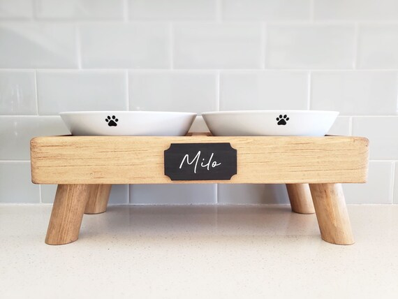 Modern Raised Dog Bowl on Stand - Happy Breath