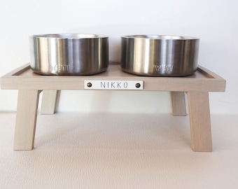 Modern Elevated Dog Feeder | Pretty Girl Dog Bowl Stand | Personalized Raised Dog Table | Tall Dog Riser | Wood Dog Bowl Holder | Senior Pet