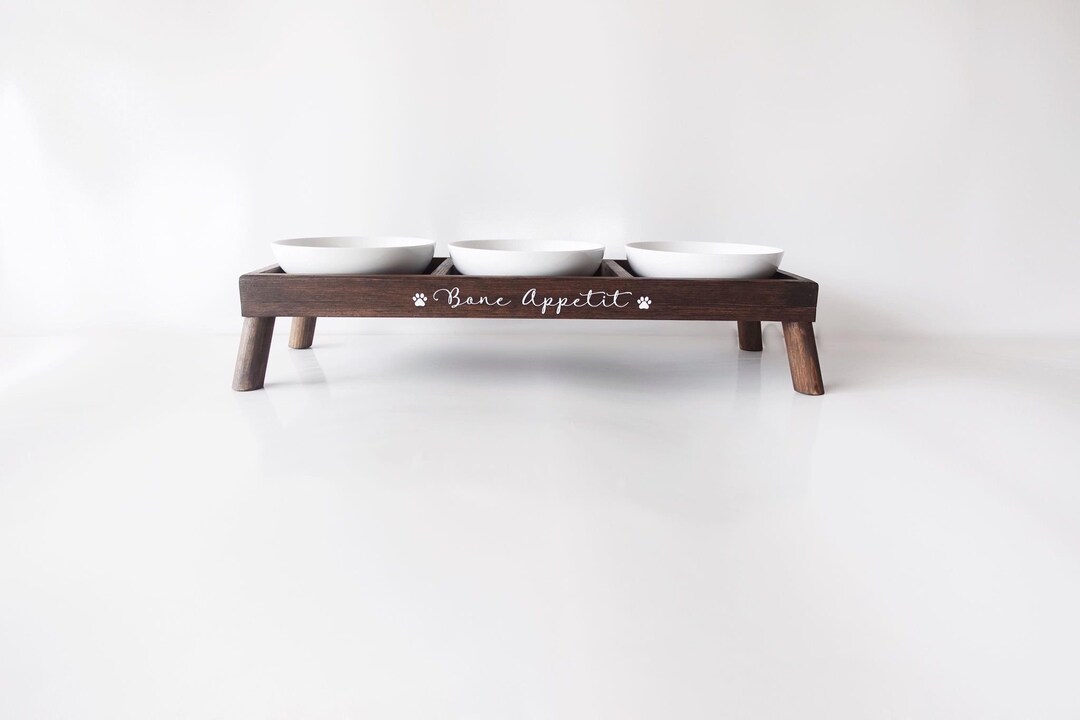 Modern Large Dog Feeder Large Dog Feeding Station 3 Bowl Set Raised Dog