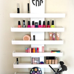 Wall Mounted Makeup Shelf Makeup Organizer Nail Polish Holder Make up shelf Monogramed Makeup Organizer Hanging makeup shelf image 5