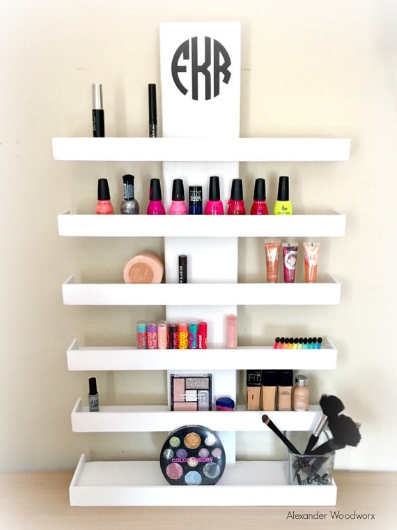 Wall Mounted Makeup Shelf Makeup Organizer Nail Polish Holder Make up Shelf Monogramed Makeup Organizer Hanging Makeup Shelf Etsy