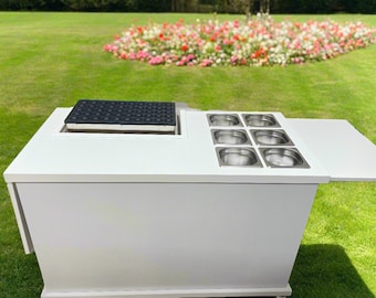 Mini carrito móvil para panqueques. Bar plegable para eventos con carrito para panqueques.