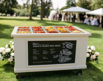 Pantalla de TV de 32", carrito para eventos de quesos y embutidos