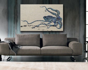 Große abstrakte Malerei Oktopus Malerei auf Leinen, Original & Handgefertigtes Acrylbild von Dina Luka