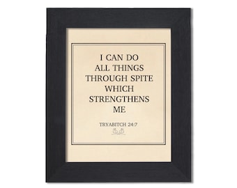 I Can Do All Things Through Spite Funny Motivational Office Decor for Men Framed snarky Holiday Gift Funny Quote Wall Art Man Cave Decor
