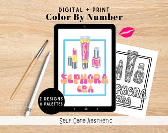 Sephora Era Makeup Digital Coloring Kit & Paint By Number | 2 Trendy Beauty Designs | PNG, Printable, Procreate | Girl Makeup Party Activity