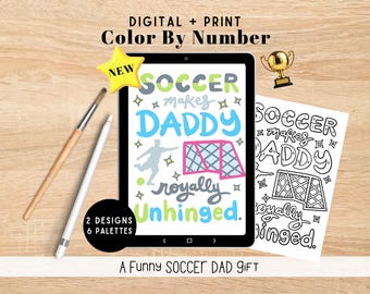Soccer Dad Digital Coloring Kit | 2 Funny Designs | Printable Paint By Number, Coloring Pages | World Cup Watch Party Family Activity