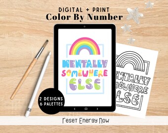 Mentally Somewhere Else Digital Coloring Kit for Procreate | 2 Self-Care Aesthetic Designs | PNG, Printable, Procreate Files | Rainbow Vibe