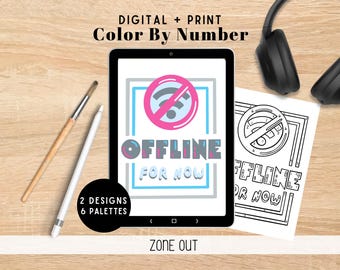 Offline and Logging Off Digital Coloring Kit for Procreate | 2 Designs | PNG, Printable, Beginner Procreate | Burnout Recovery Activity