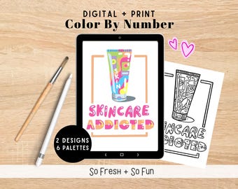 Skincare Routine Digital Coloring Kit | 2 Skin-themed Designs | Printable Paint By Number, Procreate | Spa Day Activity | Girls Night DIY